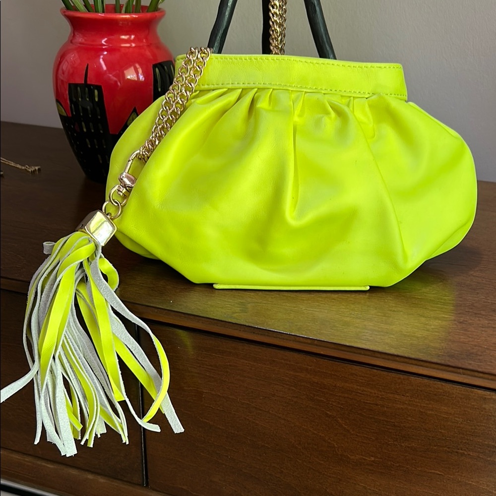 CC skye 💚Vibrant Yellow Ruched Shoulder Bag with Tassel